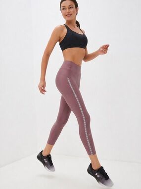 Under Armour HeatGear Pink Compression Leggings Logo Tape Athleisure